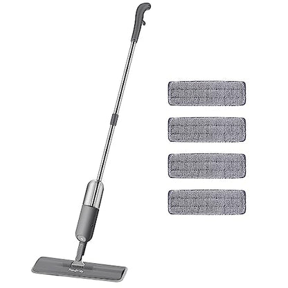 True & Tidy Spray Mop for Floor Cleaning Wet Spray Mop with 12 oz Refillable Bottle and 4 Washable Microfiber Pads Home or Commercial Use Dry Wet Flat Mop for Hardwood Laminate Wood Ceramic (Gray)