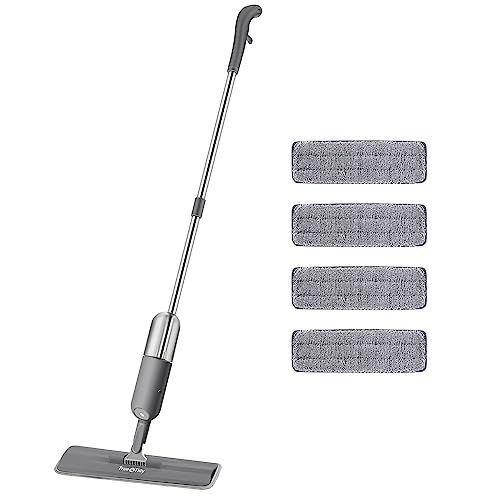 True & Tidy Spray Mop for Floor Cleaning Wet Spray Mop with 12 oz Refillable Bottle and 4 Washable Microfiber Pads Home or Commercial Use Dry Wet Flat Mop for Hardwood Laminate Wood Ceramic (Gray)