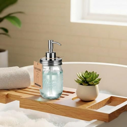 SheeChung 16 Oz Mason Jar Liquid Soap Dispenser, Glass Hand Soap Dispenser, Stainless Steel Pump Lid, Refillable Lotion Dispensers for Bathroom Countertop Kitchen (2, Brushed Nickel) - color: Brushed Nickel-2 Pack