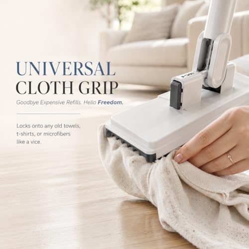 Hands-Free Multi-Purpose Flat Mop, Shark Tooth Triple Grip Built-in Rubber Squeegee for Window One Button Automatic Release Flat Mop Washable Reusable Microfiber Cloth,6×40 in - color: 1pc, size: 6×40 in