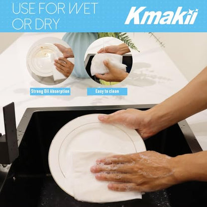 KMAKII Handi Wipe Reusable Cloths - Multi-Purpose Disposable Dish Cloths and Towels, Ultra Absorbent, Fast-Dry, Durable Cleaning Wipes for Kitchen and Home, White, 11.8 x 21 inches, Pack of 80 - color: White