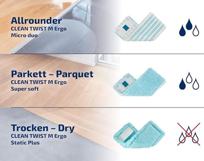 Leifheit Clean Twist M Ergo Mop and Bucket Set, Mop 33 cm Wide, Moisture Controlled Spin, Faster Cleaning Spin mop, Easy-Steer Micro Fibre Head with 360° Joint, Twist Mop - size: Clean Twist M Ergo 2.0