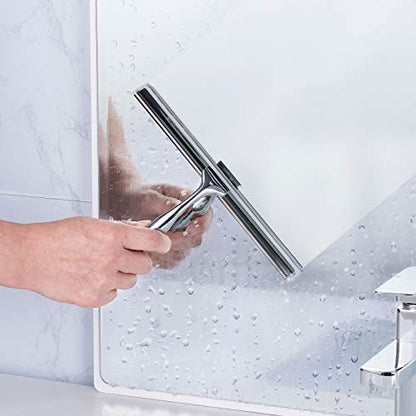 Ettori Shower Squeegee Clear Glass Wall Cleaner Stainless Steel with Suction Storage Hook -10'', Chrome - color: Chrome