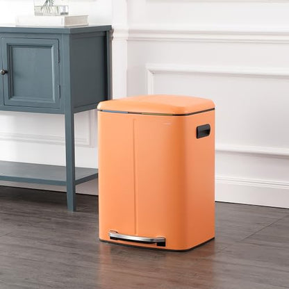 happimess HPM1005K Marco Rectangular 10.6-Gallon Double Bucket Trash Can with Soft-Close Lid, Carrot Cake, Fingerprint Resistant, Modern, Minimalistic for Home, Kitchen, Office, Bedroom, Bathroom - color: Carrot Cake
