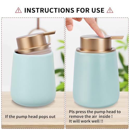 Soap Foaming Dispenser Ceramic with Easy-to-Press Pump Hand Foam Dispenser for Shampoo Bathroom Kitchen 12 oz - color: Foam-cyanmattlegold
