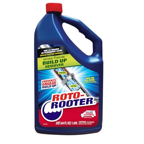 Roto-Rooter Build-Up Remover Drain Cleaner, Enzyme-Based Formula Helps Prevent Clogs and Grease Buildup, Removes Odor, Safe for Septic Systems, Pipes, Toilets, Drains and Sinks, 64 oz - size: 3.50 L x 5.75 W x 10.88 H