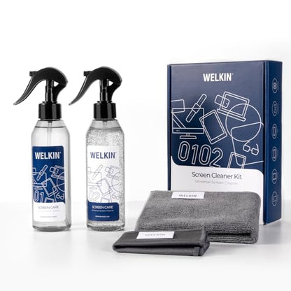 WELKIN Screen Cleaner Spray Kit (250ml + 250ml) - Cleaning Mist and Gel for TV, Laptop, Computer, Phone Touchscreen - 2 Sprayers, 1 Microfiber Cloth & 1 Glass Wipe Included - size: Gel+Mist Kit