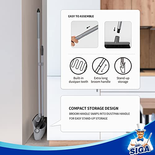MR.SIGA Broom and Dustpan Set with Adjustable Long Handle, Upright Combo for Floor, Cleaning Lobby, Gray - color: Gray