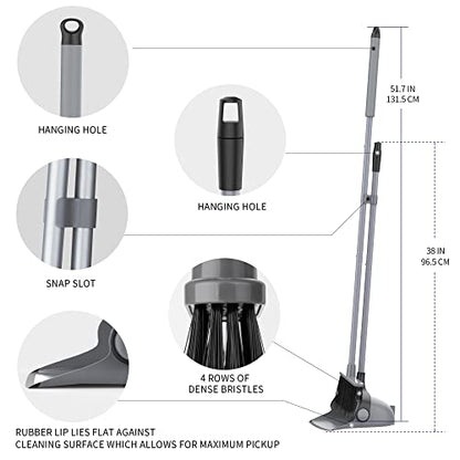 MR.SIGA Broom and Dustpan Set with Adjustable Long Handle, Upright Combo for Floor, Cleaning Lobby, Gray - color: Gray