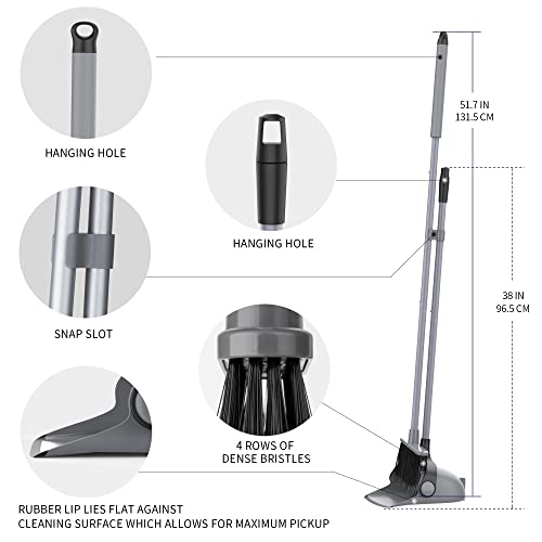 MR.SIGA Broom and Dustpan Set with Adjustable Long Handle, Upright Combo for Floor, Cleaning Lobby, Gray - color: Gray
