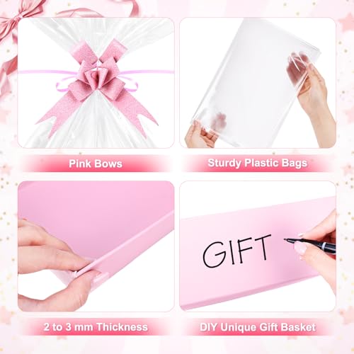 AFOROEOA 10PACK Pink Baskets For Gifts Empty, 10x12” Thick Gift Basket with 10 Bows 10 Bags Empty Gift Baskets for Christmas, Valentine’s Day, Easter, Birthdays, Valentine’s Day Wrapping Gift - color: 10 Pink