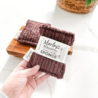 Marley's Monsters Chenille Washable Sponge – Reusable Eco-Friendly Kitchen Scrubber – Soft 100% Cotton Chenille & Recycled Foam – 3.5" x 5" Handmade in USA (Cocoa) - color: Cocoa