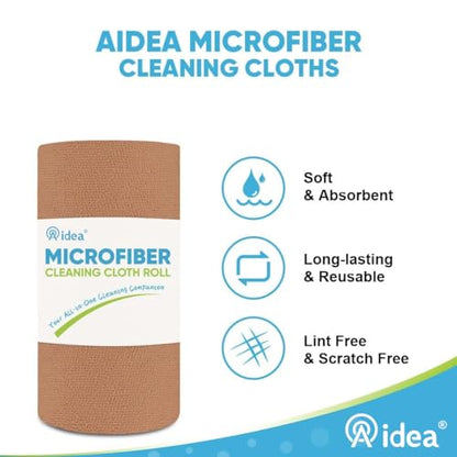 AIDEA Microfiber Cleaning Cloth Roll, 50PK, Reusable Paper Towels Tear Away Cloth, Microfiber Towels Washable Shop Rags, Lint Free Cleaning Rags for House, Kitchen, Window, 11.5"×11.5", Coffee - color: Coffee