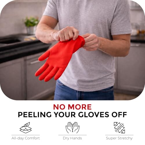 LADWA Non-Slip Household Cleaning Reusable Dishwashing Gloves for Kitchen Gardening Flexible Long-lasting Waterproof Gloves - color: Red, size: Pack of 2