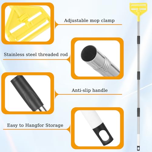 Commercial Heavy Duty Mop Handle - 58" Adjustable Extension Pole Mop Handle Replacement, Wet Mops Head Replacement Holder for Professional/Industrial Floor Cleaning (Yellow)