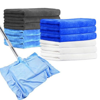 12 Pcs Extra Large Microfiber Cleaning Cloth, 20" x 30" Washable Reusable Large Floor Cloth Rags, Microfiber Towels for Mop Cleaning Office Bathrooms Housekeeping (Gray, Blue, White) - color: Blue Style
