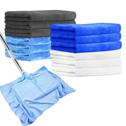 12 Pcs Extra Large Microfiber Cleaning Cloth, 20" x 30" Washable Reusable Large Floor Cloth Rags, Microfiber Towels for Mop Cleaning Office Bathrooms Housekeeping (Gray, Blue, White) - color: Blue Style