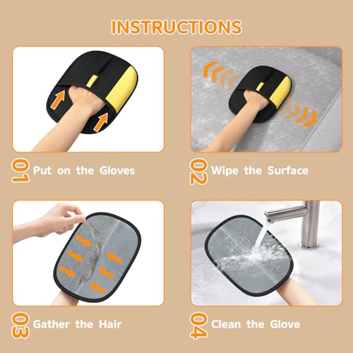 Pet Hair Remover - 2025 New Electrostatic Magic Brush Pet Hair Remover Glove, Reusable Cat & Dog Hair Remover Tool for Clothing, Couch, Furniture, Carpet, Car Seat, Cat Grooming Glove, 2 PCS - color: 2pcs-Black Yellow