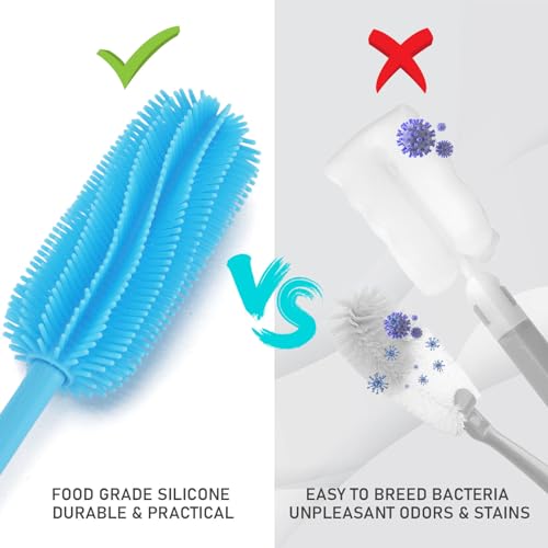 15.7" Silicone Bottle Brush, ddLUCK Water Bottle Cleaner Brush for Stanley, Hydroflasks, Glass, Thermos Sports Bottle, Vase and Glassware, Bottle Brush Cleaner for Small Narrow Neck Containers (Blue) - color: Long Blue