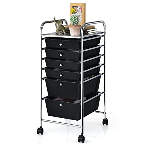 Giantex Rolling Storage Cart with 6 Drawers, Multipurpose Mobile Organizer Cart for Tools Scrapbook Paper Home Office School (Black) - color: Black, size: 6 Drawer-13.5"x17"x30"