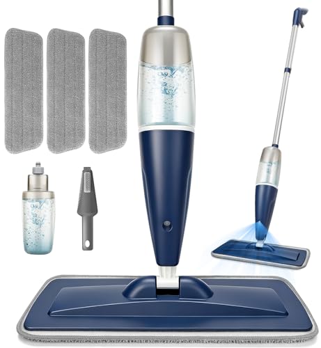 CLDREAM Microfiber Spray Mop for Hardwood Tile Floors Dust Cleaning | 3 Microfiber Washable Pads| 23.6oz Refillable Bottle|Dry Wet Use Mops with Sprayer for Home Kitchen Tile Wood Vinyl Laminate - color: Blue