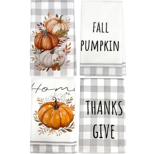 Microfiber Pumpkin Fall Kitchen Towels Set of 4, 18x26 Inch Halloween Dish Towels with Farmhouse Decor, Thanksgiving Hand Towels,Orange Autumn Decor for Home (Orange Pumpkin) - color: Orange Pumpkin