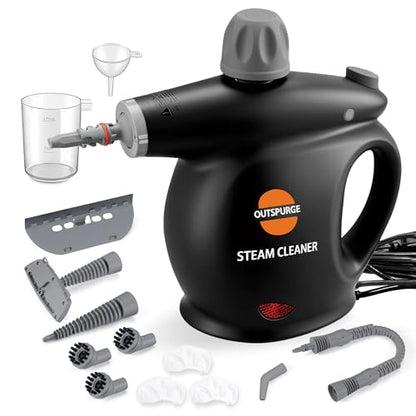 Handheld Steam Cleaner, Pressurized Multi-Surface Steam Shot with 13 Accessories, Safety Lock, Steamer for Cleaning Floor, Upholstery, Grout, Windows, Couch and Car (Black) - color: Black