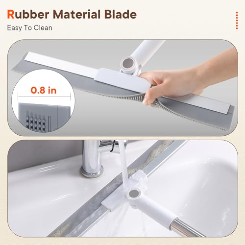 Floor Squeegee Broom with Rubber Scrubbing Teeth, 2-in-1 Magic Broom with 58 Inch Telescopic Handle, Wide Shower Floor Squeegee for Bathroom, Garage, Kitchen, Tile, Concrete, Pet Hair and Water