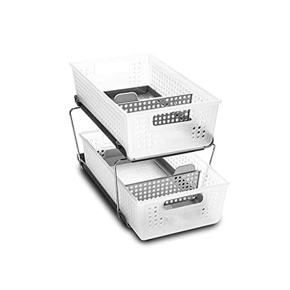 madesmart 2 Tier Bath Organizer, Undersink Storage with Sliding Drawers, for Cleaning Supplies, Pantry, Sponges, Bottles & Kitchen Essentials, Adjustable Dividers & Pull Out Sliding Baskets, Frost - size: 1-Pack