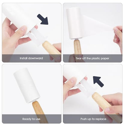 Adorila 2 Pack Lint Rollers for Pet Hair, 240 Sheets Pet Hair Remover for Clothes, Portable Lint Remover Brush with Wooden Handle