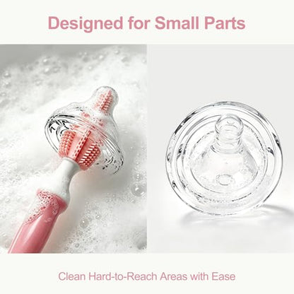 Bottle Brush Set 3-in-1, Including Long Handle Silicone Bottle Brush, Detail Cleaner, Straw Brush, Non Scratch Cleaning Brushes for Water Bottles, Tumblers and Glass (Pink) - color: Pink