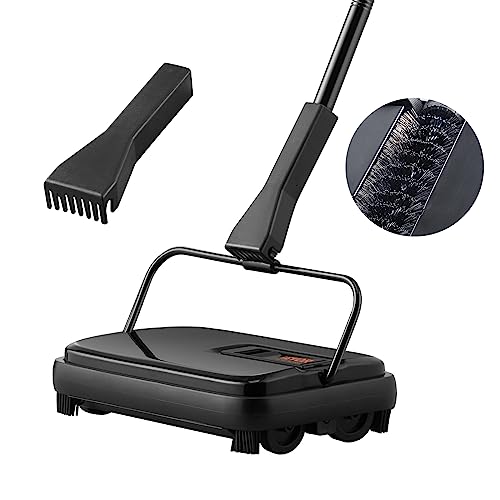 VEVOR Carpet Sweeper, 7.87 in Sweeping Paths, Floor Sweeper Manual Non Electric, 300 ml Dustbin Capacity with Comb for Home Office Rugs Hardwood Surfaces Wood Floors Laminate, Cleans Dust Pet Hair - color: Black