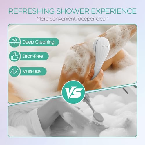 VOYOR Electric Body Brush Back Scrubber for Shower Rechargeable Exfoliating Bath Brush Powered Shower Brush with Non-Slip Long Handle Deep Cleansing, Exfoliation, Massaging Spin Brush BC100 (Grey) - color: Grey