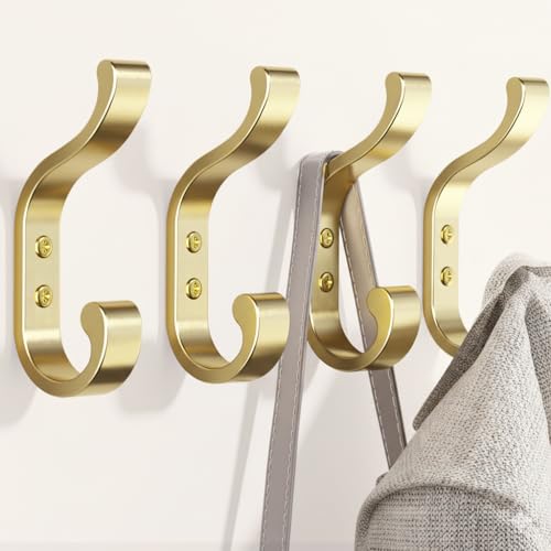 bussdis Large Wall Hooks for Hanging Coats: Heavy Duty Wall-Mount Hanger (Hold 30 LB), Mudroom Hooks for Clothes, Backpack, Purse, Bathroom Towel (Gold, 4 Pack) - color: Gold, size: 4 Pack