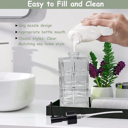 Clear Glass Soap Dispenser with Black Pump, 2 Pack 11oz Square Hand Dispenser, Refillable Lotion & Dish Soap, Bathroom Shower Gel - color: Square Clear
