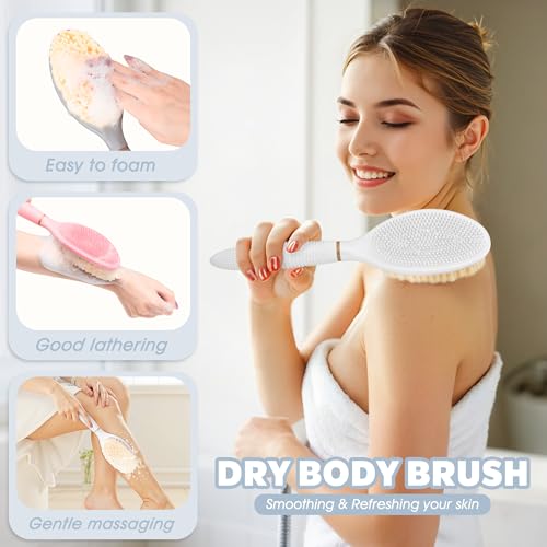 New Foot Brush & Back Scrubber Set 2PCS, 10.2''- 27.5'' Adjustable Foot Scrubber for Shower, 18.9'' Shower Back Scrubber with 3-Length Usage, Great Aid for People with Limited Mobility(White) - color: White Set