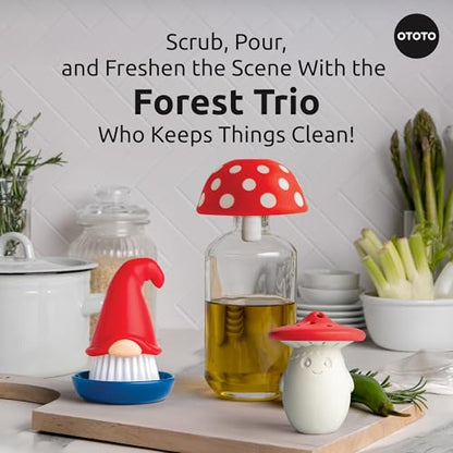 OTOTO Forest Trio Bundle of Beardy, Magic Mushroom, Fun Guy - Gnomes Dish Brush, Fungilicious Kitchen Funnel, Fridge Deodorizer, Mushroom Decor Cute Kitchen Accessories, Unique Mushroom Gnome Gifts - style: Forest Trio