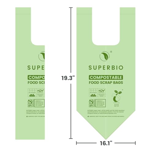SUPERBIO 1.6 Gallon Handle Tie Compostable Food Scrap Bags, Small Compost Bags with Handles, 50 Count, 2 Pack, BPI & OK compost INDUSTRIAL - color: 1.6 Gallon Handle Tie, 100 Count (2 Pack)