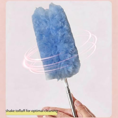 Heavy Duty Duster Refills, Disposable Dusters Kit for Cleaning Dusting Furniture Blind Ceiling Fan, Multi Surface 360 Feather Duster(10)+3FT Extended Handle（1） (Navy Blue) - color: Navy Blue