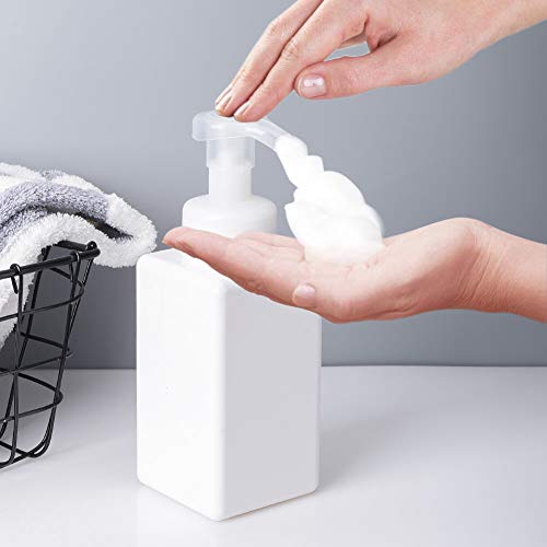 UUJOLY Foaming Soap Dispenser, 450ml (15oz) Refillable Pump Bottle Plastic for Liquid Soap, Shampoo, Body Wash (2 Pcs) (White) - color: White, size: 15 oz (2 Pack)