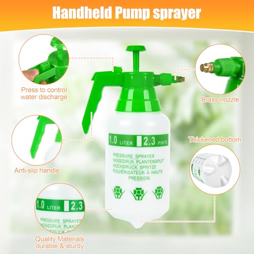 3 Pcs 1/4 Gallon Plastic Handheld Pump Sprayer – Garden Pressure Sprayer with Adjustable Nozzle for Plants, Cleaning, Household Tasks – Green - color: Green, size: 1/4 Gallon