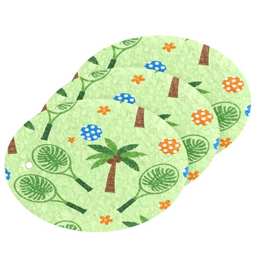 Tennis Rackets Palm Trees Pattern Dish Scrub Sponges Kitchen Non Scratch Reusable Compressed Cellulose Sponge Hanging for Household Cleaning Washing Dishes Pots and Pans 3 Pack - color: Pattern9