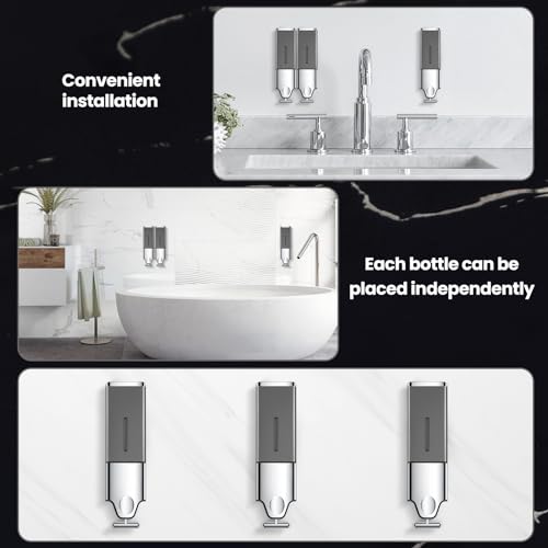 EHORIA 3-in-1 Quadrate Dispensers for The Shower,Shower soap Dispenser,Conditioner Dispenser, Shampoo Dispenser,No Drilled Wall Mounted Distributor,Hotel,Bathroom,Home - color: Triple, Grey
