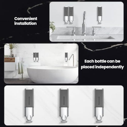 EHORIA 3-in-1 Quadrate Dispensers for The Shower,Shower soap Dispenser,Conditioner Dispenser, Shampoo Dispenser,No Drilled Wall Mounted Distributor,Hotel,Bathroom,Home - color: Triple, Grey