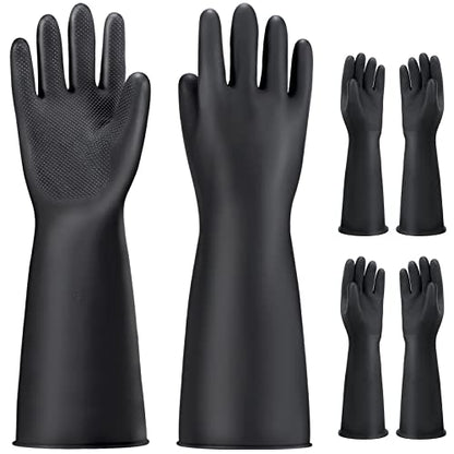 Thick Chemical Resistant Gloves, 3 Pairs 18" Long Anti Slip Diamond Grip Black Waterproof Alkali/Acid/Oil Resistant Reusable Heavy Duty Rubber Gloves for Cleaning, Dishwashing, Gardening - color: Textured，black+black, size: XL-3Pairs