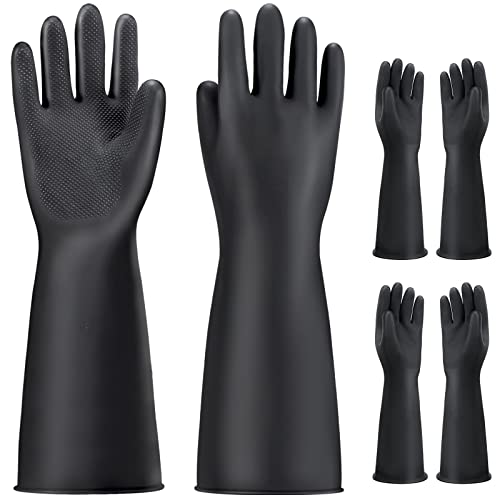 Thick Chemical Resistant Gloves, 3 Pairs 18" Long Anti Slip Diamond Grip Black Waterproof Alkali/Acid/Oil Resistant Reusable Heavy Duty Rubber Gloves for Cleaning, Dishwashing, Gardening - color: Textured，black+black, size: XL-3Pairs
