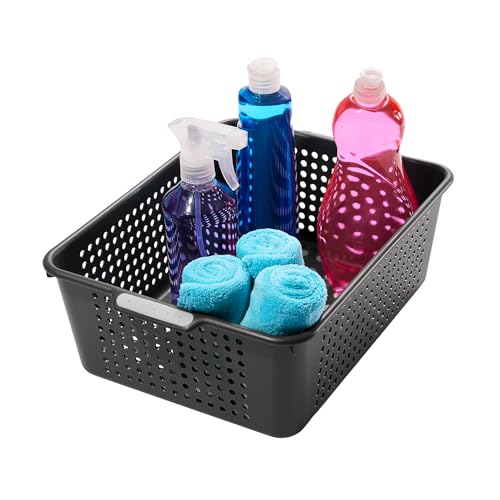 madesmart Large Storage Basket, Multipurpose Organizer Bin with Soft Grip Handles, Non Slip Feet & Ventilated Design for Kitchen, Pantry, Bathroom & Laundry, Carbon, 15 x 11 x 5 Inch