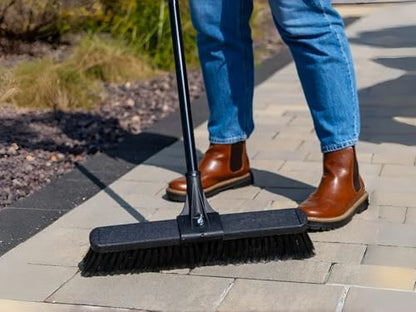 18" High Power Push Broom, Heavy-Duty Multi-Surface Rough Sweep Broom with Clamp & Bolt Handle, Recycled PET Bristles for Garage & Driveway