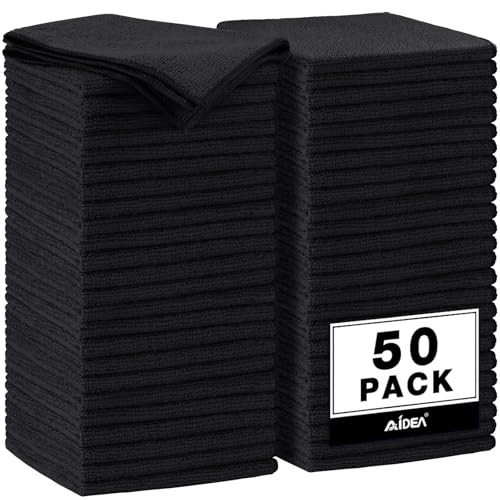 AIDEA Microfiber Cleaning Cloth Black 50PK, Microfiber Towels for Cars, Premium Car Cloths, Dusting Cloth Lint Free Cleaning Rags for SUVs, House, Kitchen, Window, Workshops,11.5×11.5" - color: Black