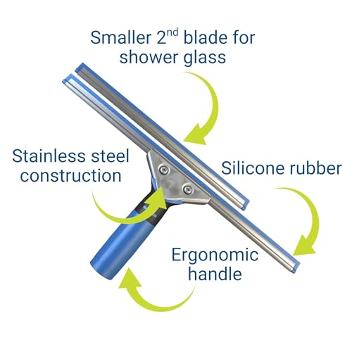 Professional Squeegee - Premium Quality Silicone Rubber Blades with Ergonomic Handle for Streak-Free Cleaning - Perfect for Windows, Shower Doors, and Railings - size: Single: Professional Squeegee